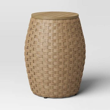 Threshold Outdoor Patio Storage round Accent Table Woven Wicker Side End Table