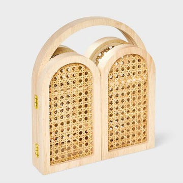 New - Wood Rattan Woven with Mirror Jewelry Organizer - a New Day Brown