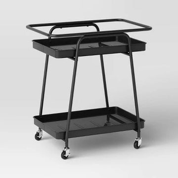 New - Metal Mesh Rolling Patio Bar Cart Black - Room Essentials