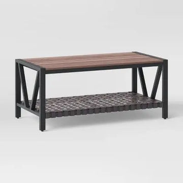 Open Box - Threshold Outdoor Patio Coffee Table Metal Frame Woven-Strap Shelf, Brown