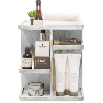 360 Degree Rustic Bamboo Rotating Makeup Organizer