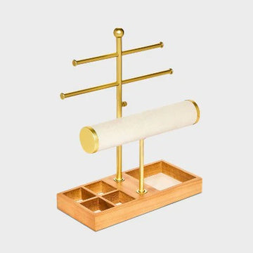 New - Paulownia Wood Tray with Bar Organizer Jewelry Box - a New Day Natural Wood