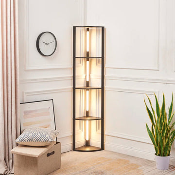 64" Fancy Edge Corner Display Floor Lamp with Shelves and 3-In-1 Dimmable LED