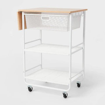 Metal Storage Cart with Mesh Drawer and Wood Top White - Brightroom