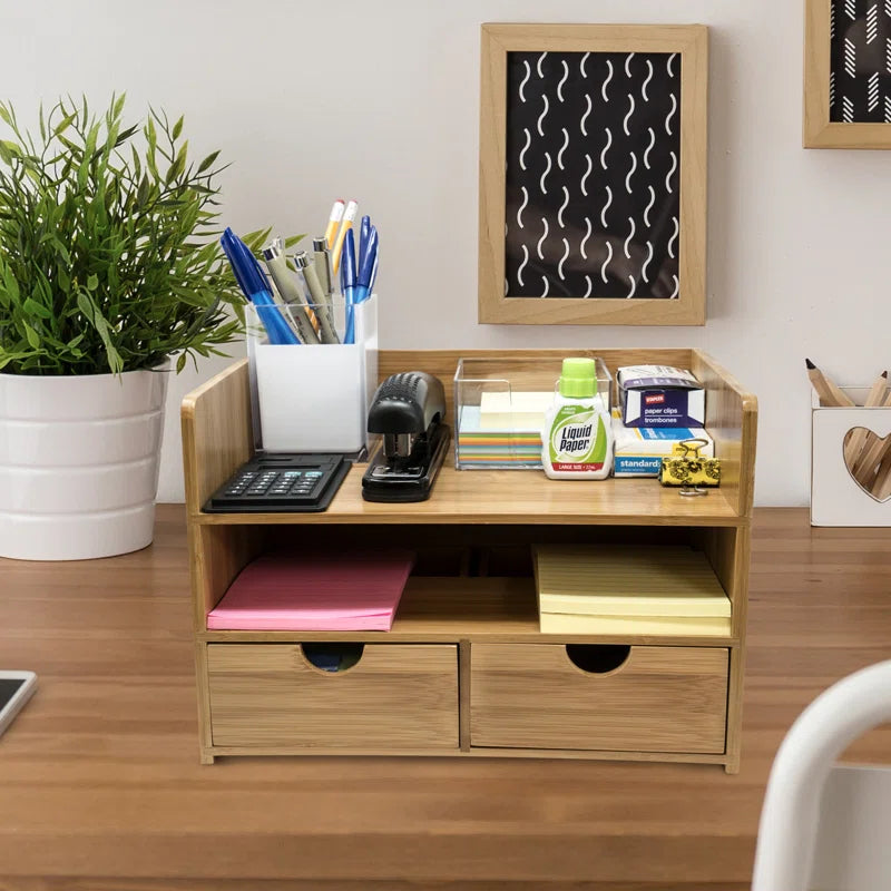 3-Tier Bamboo Desk Organizer with 3 Drawers