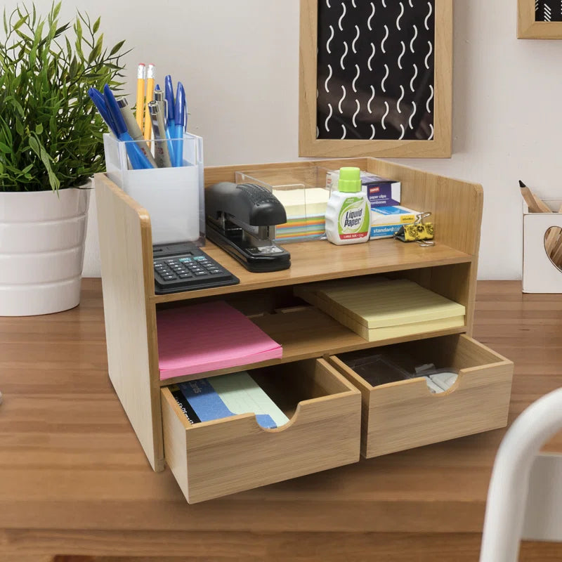 3-Tier Bamboo Desk Organizer with 3 Drawers
