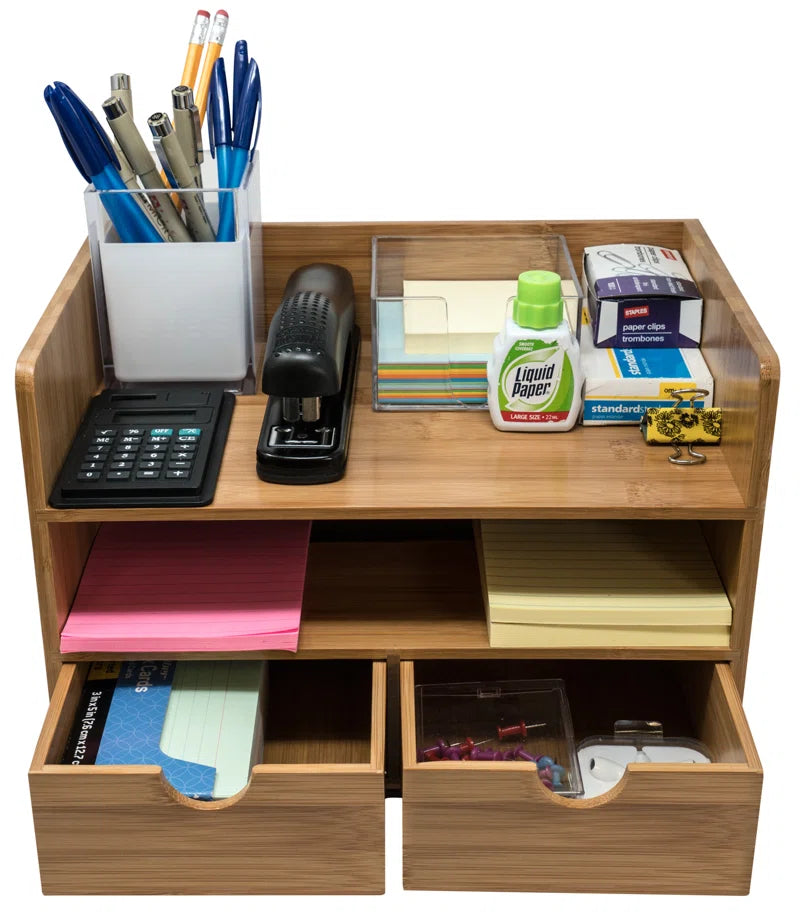 3-Tier Bamboo Desk Organizer with 3 Drawers
