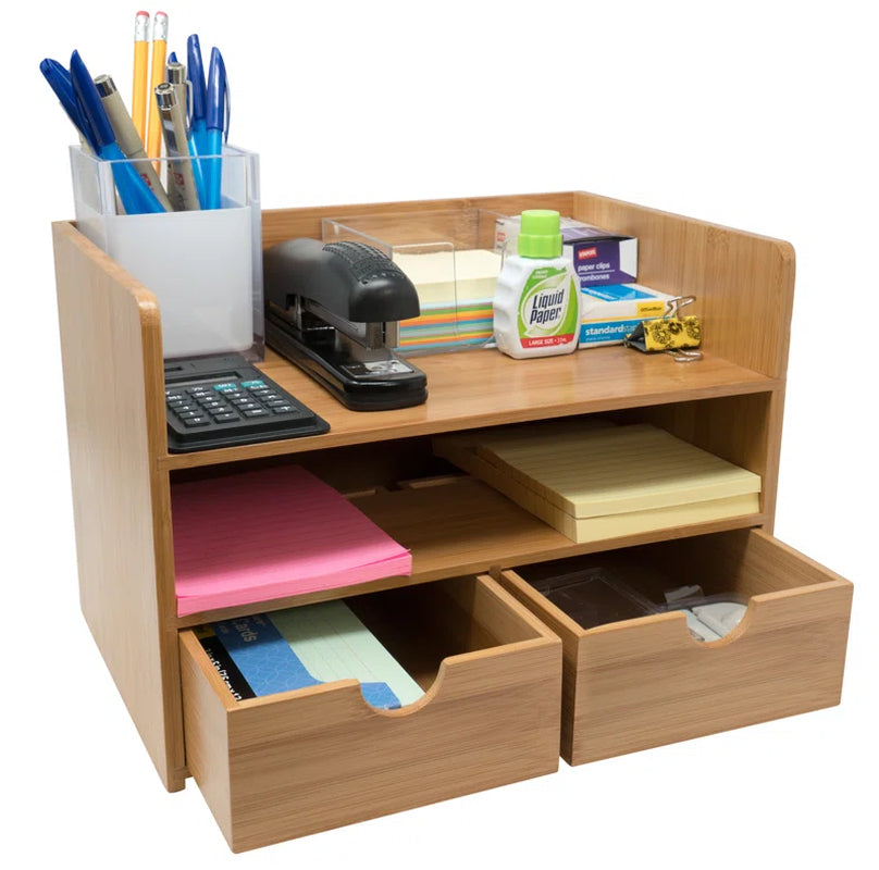 3-Tier Bamboo Desk Organizer with 3 Drawers
