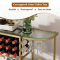 Itasca Metal Wine Bar Stand with 4-Tier Storage, Tempered Glass Wine Rack Table with Glass Holders