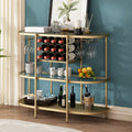 Itasca Metal Wine Bar Stand with 4-Tier Storage, Tempered Glass Wine Rack Table with Glass Holders